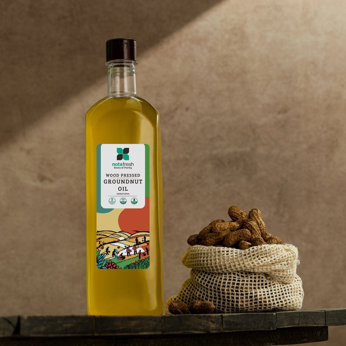 Unrefined, natural wood-pressed groundnut oil – Free from additives and chemicals.