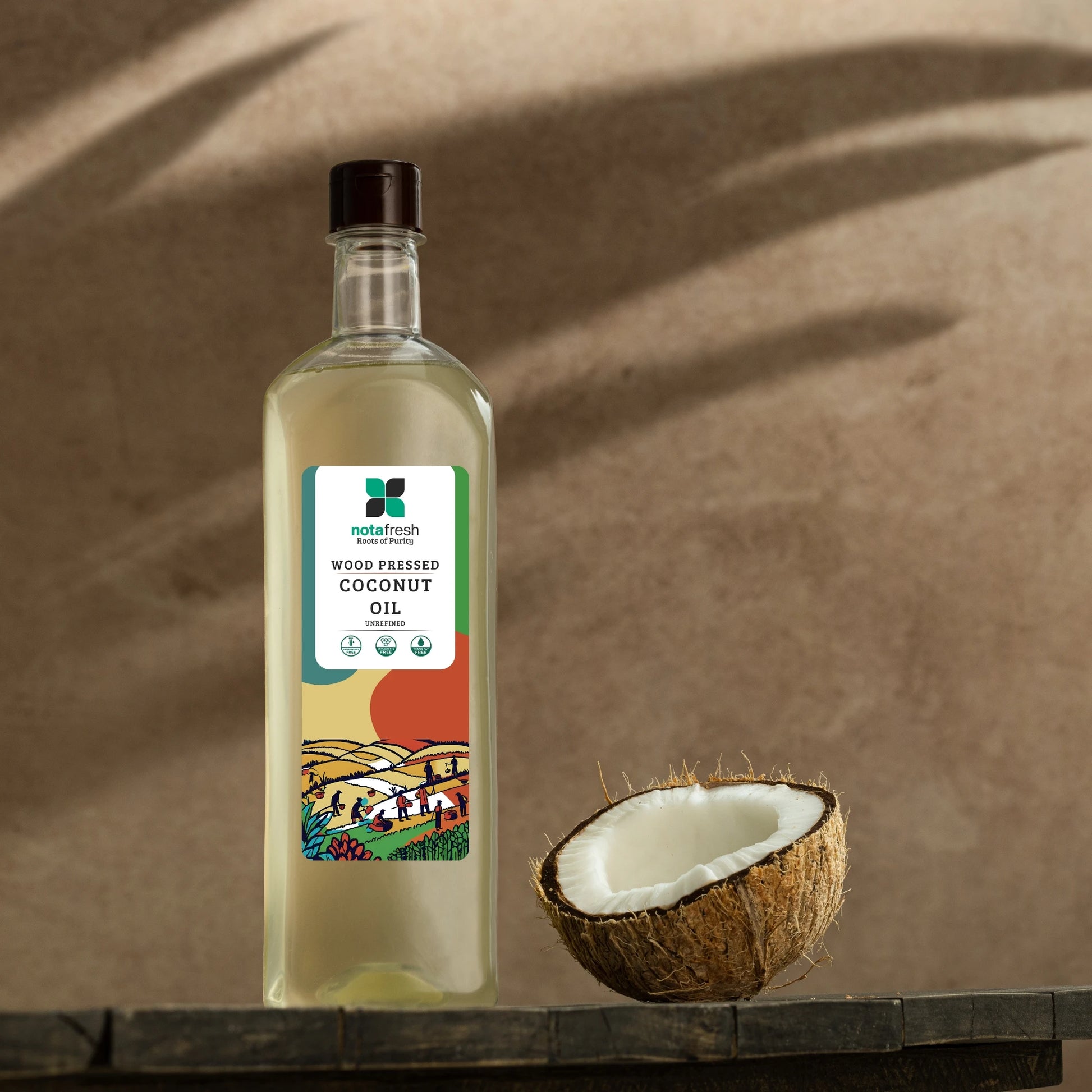 Nota fresh Pure coconut oil for baby skin care, hair nourishment, and diaper rash prevention, naturally enriched with Lauric acid.