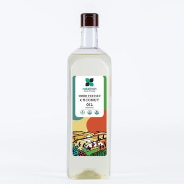 Wood-pressed coconut oil for cooking, baby care, and nourishing skin, rich in Lauric acid and free from adulteration.