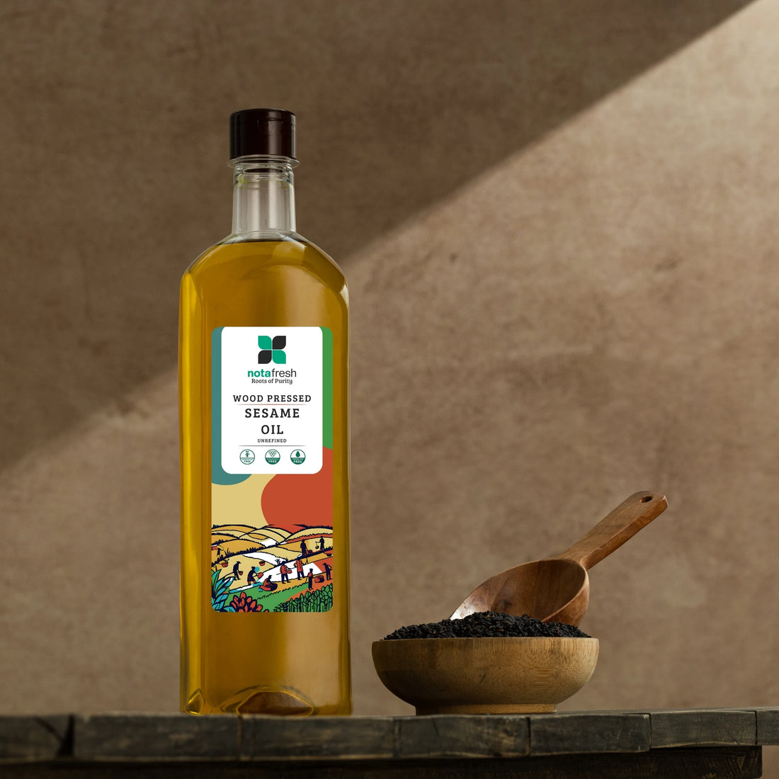 Nota fresh wood pressed sesame oil ideal for hair growth, skin nourishment, and holistic wellness routines